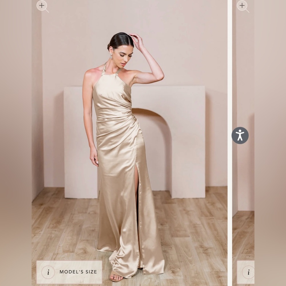 Revelry Fallon Satin Bridesmaid Dress - Gold Champagne size 8